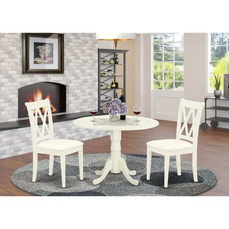 East West Furniture 3 Piece Dublin Dinette Set - Linen White DLCL3-WHI-C